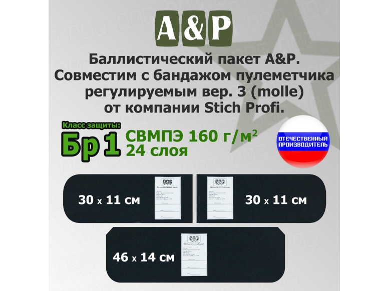 Баллистический пакет в бандаж пулеметчика регулируемый вер.3 (MOLLE) от Stich Profi. Класс защитной структуры Бр 1.