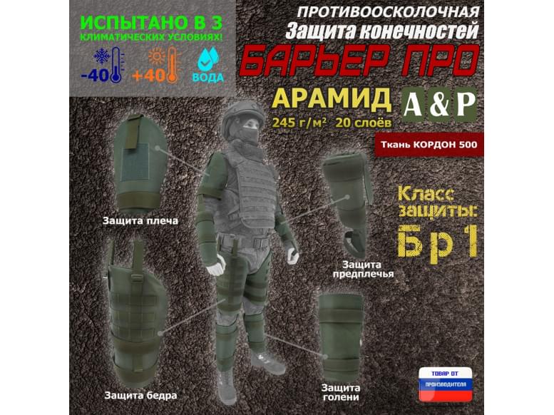 Комплект противоосколочной защиты "Барьер ПРО". Арамид (кевлар). Класс защиты Бр 1. 