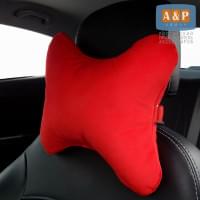 Подушка-косточка автомобильная под шею. Большая. Велюр. Цвет: красный.